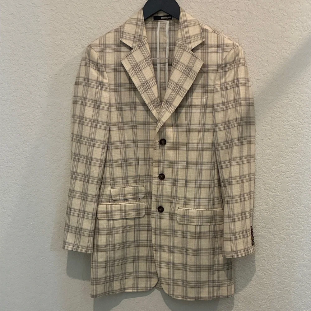 Murano Cream & Gray Plaid Men's Sport Coat
